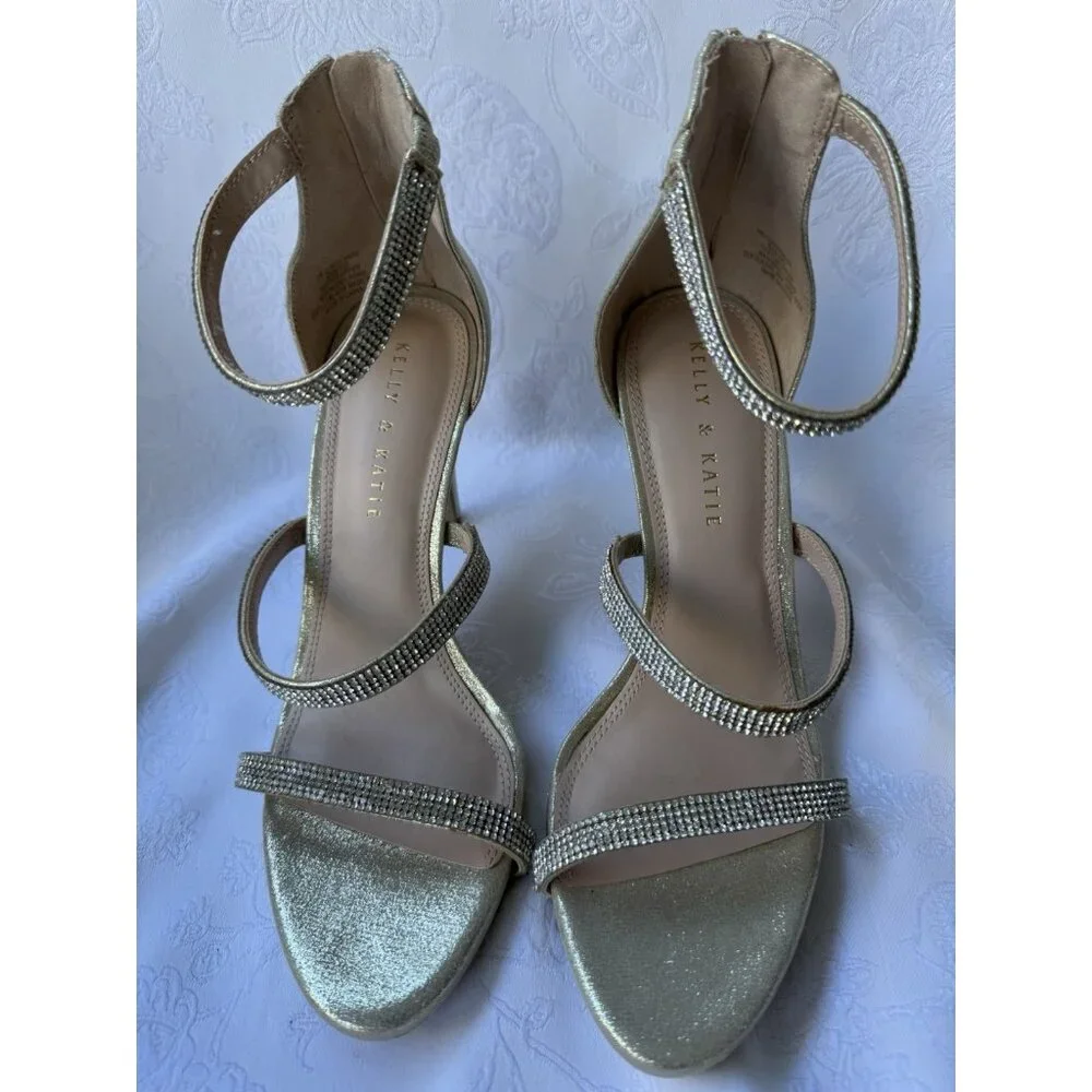 Kelly & Katie Sz 9 M Gold Metallic Courtney Jeweled Stiletto Heels Party